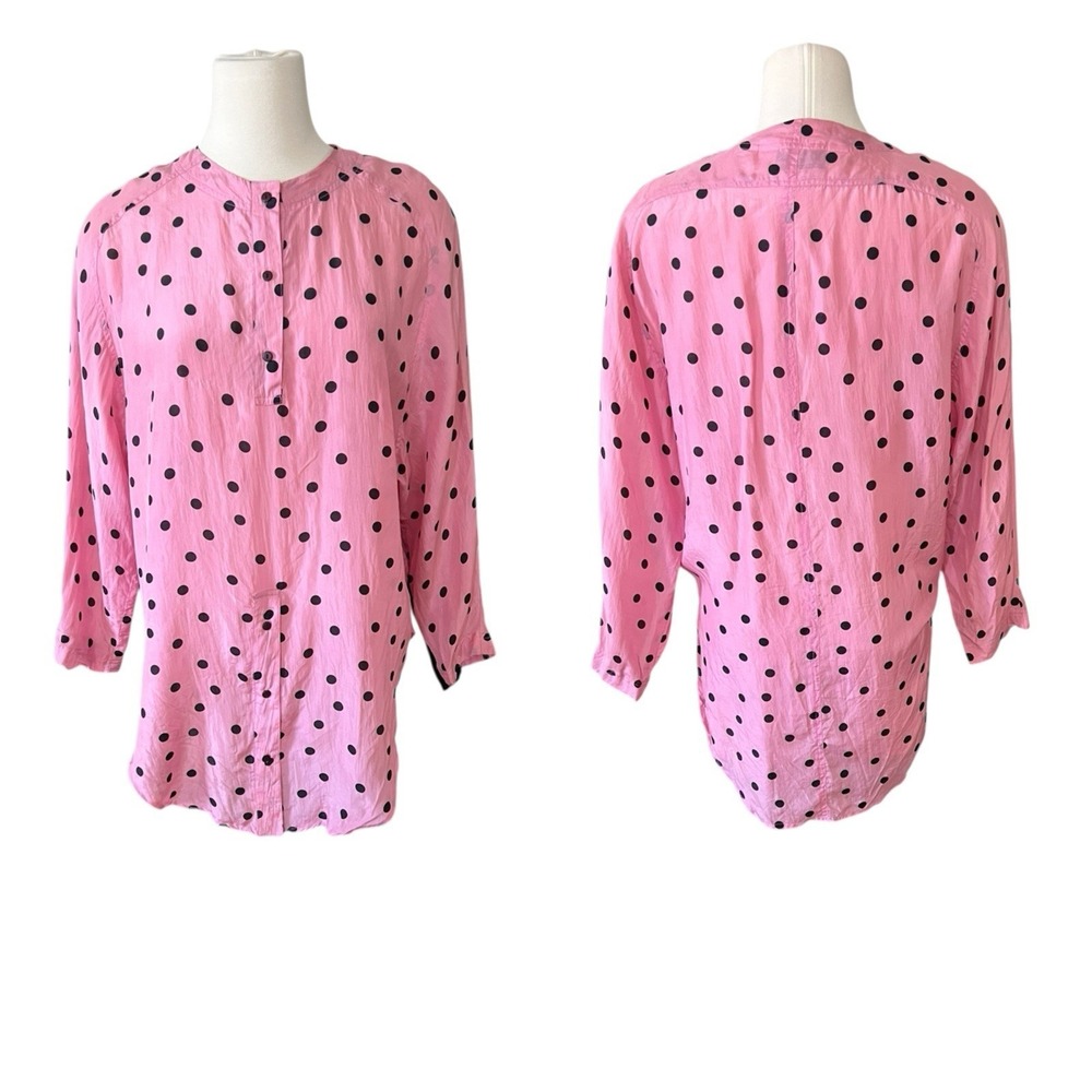Vintage Sunny Leigh Pink Polka Dot Top Medium 100% Silk Feminine Preppy Sheer